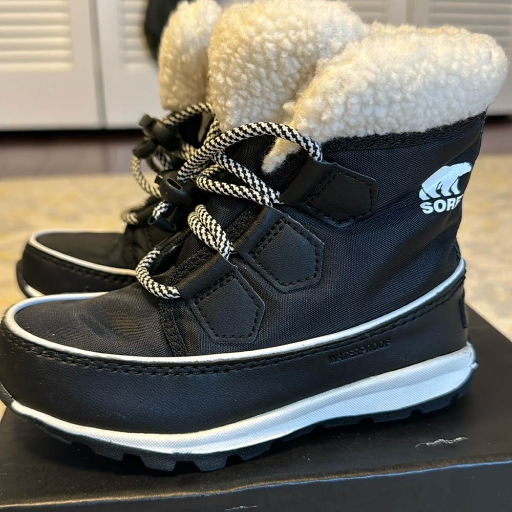Sorel Kids Black and White Sherpa-Lined Waterproof Boots